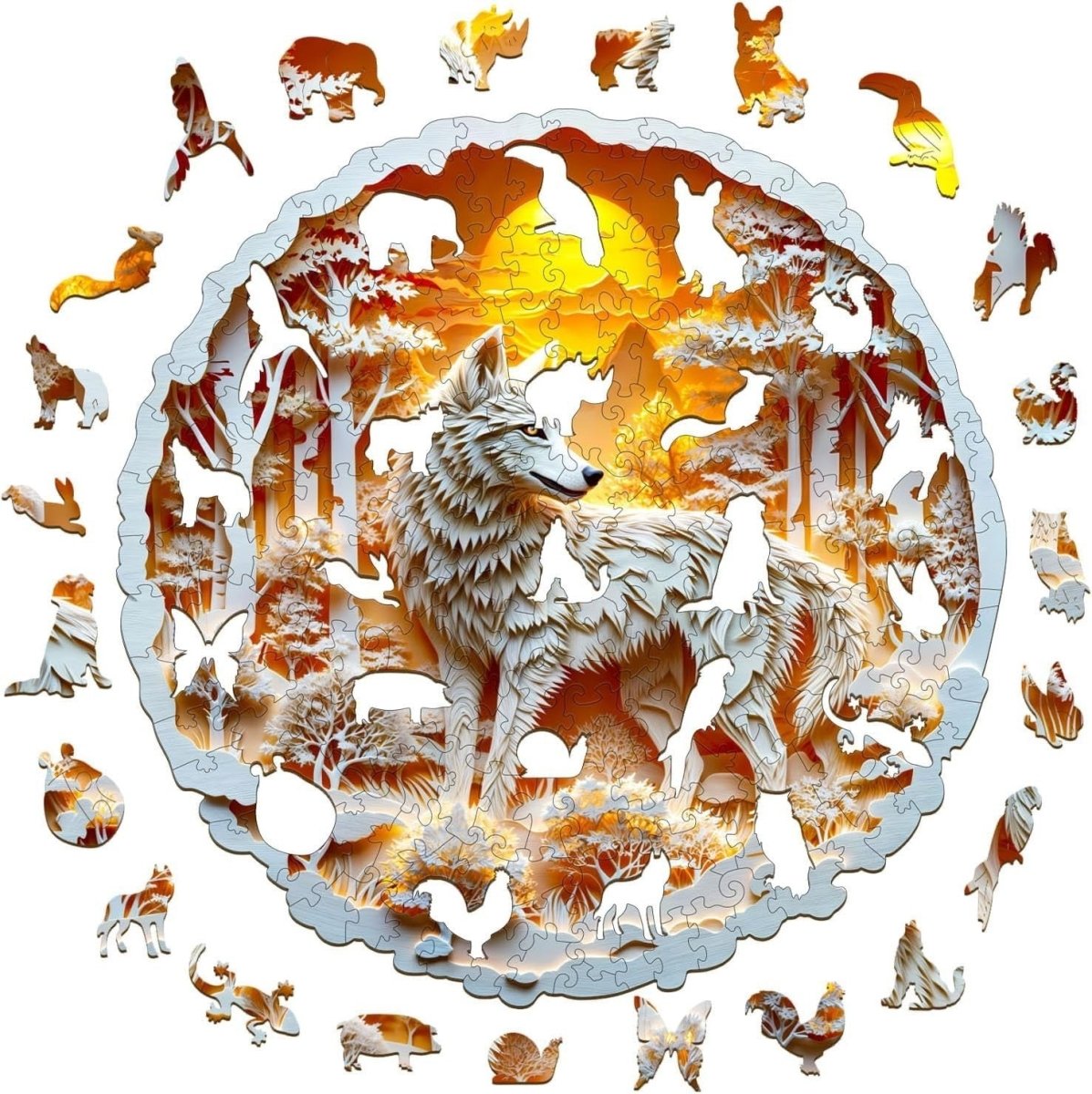 3D Wolf Wooden Puzzle 300 Piece Animal Jigsaw with Gift Box Decor - Kwikley