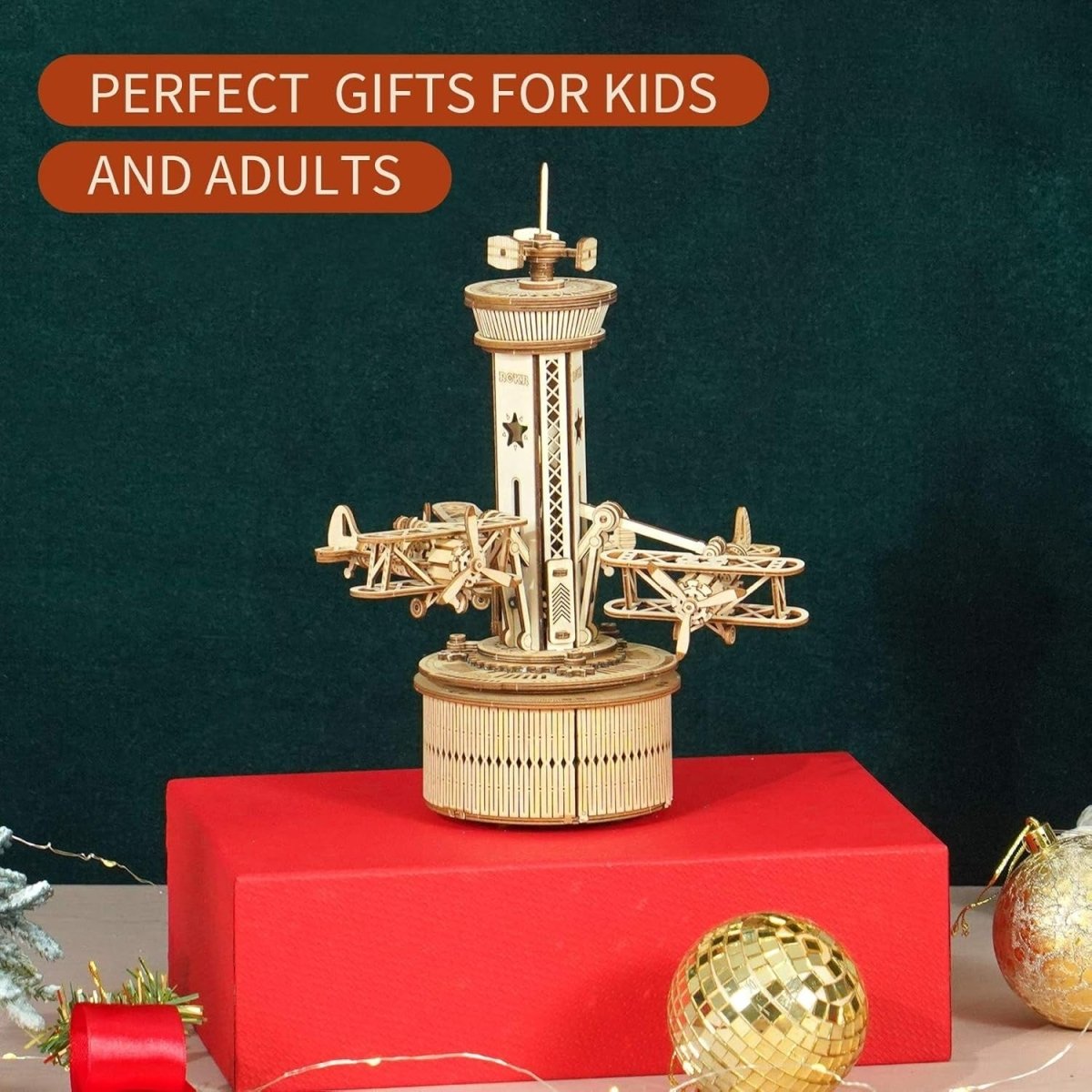3D Wooden Airplane Control Tower Music Box Puzzle DIY Model Kit 255PCS - Kwikley