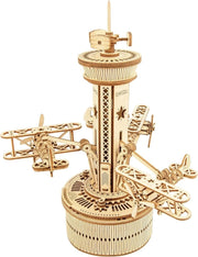 3D Wooden Airplane Control Tower Music Box Puzzle DIY Model Kit 255PCS - Kwikley