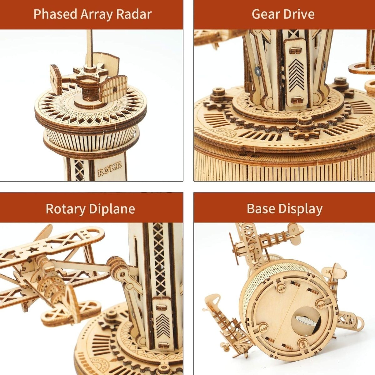 3D Wooden Airplane Control Tower Music Box Puzzle DIY Model Kit 255PCS - Kwikley