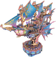 3D Wooden Airship Puzzle Kit LED Music Mechanical Spaceship Model - Kwikley