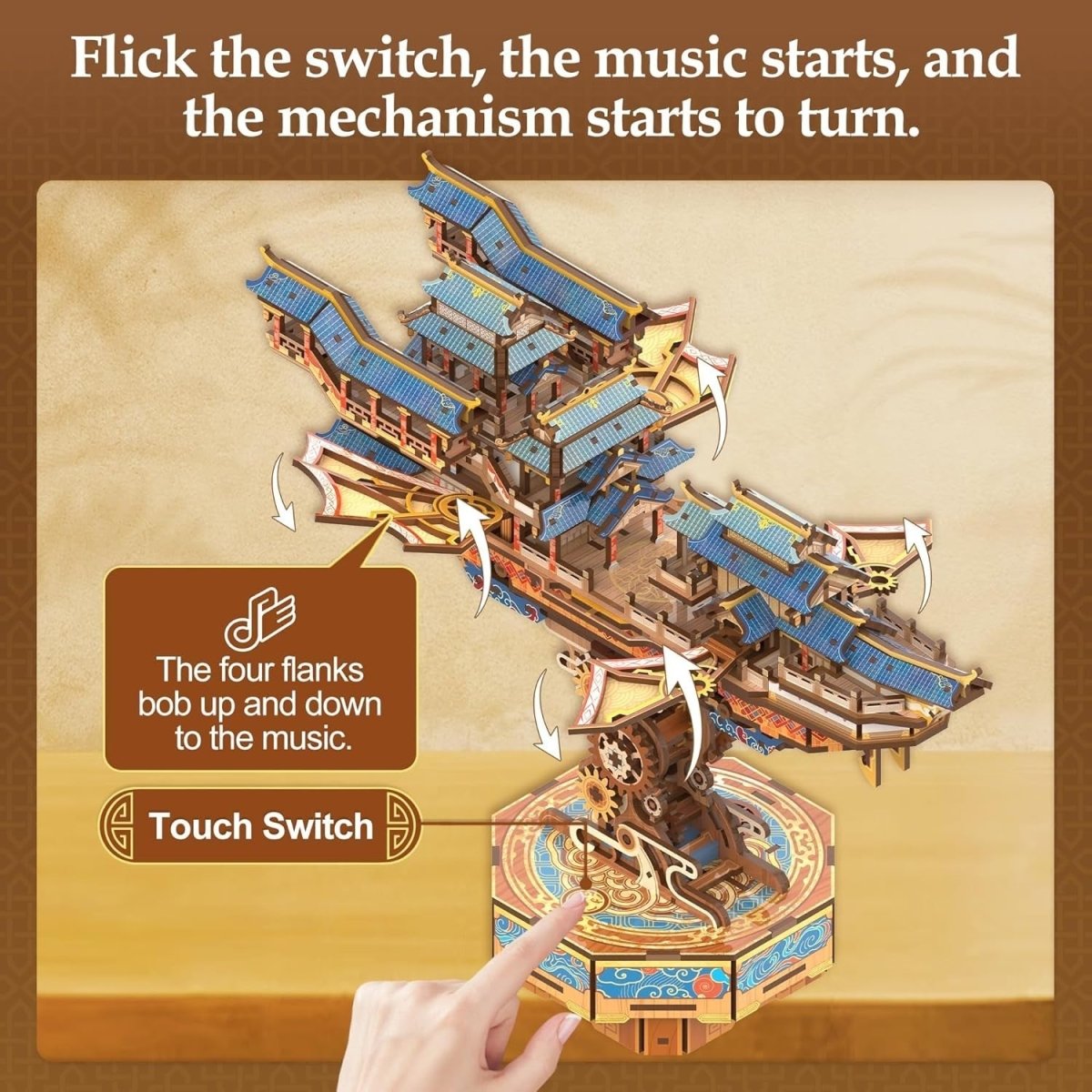 3D Wooden Airship Puzzle Kit Moving Wings Music Box Model Decor - Kwikley