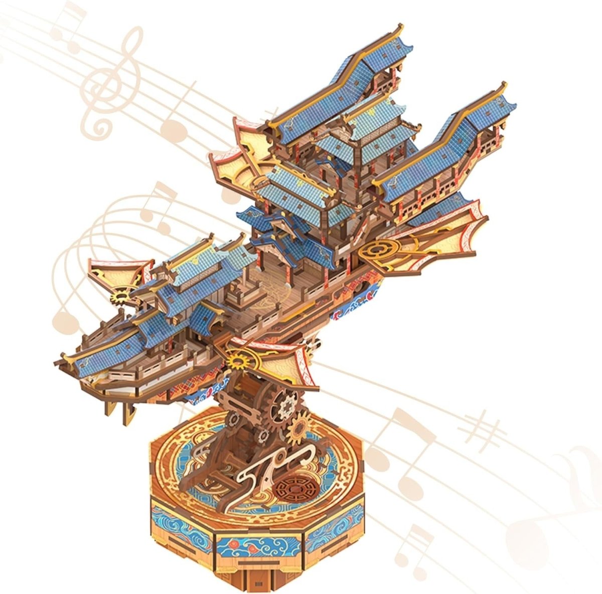 3D Wooden Airship Puzzle Kit Moving Wings Music Box Model Decor - Kwikley