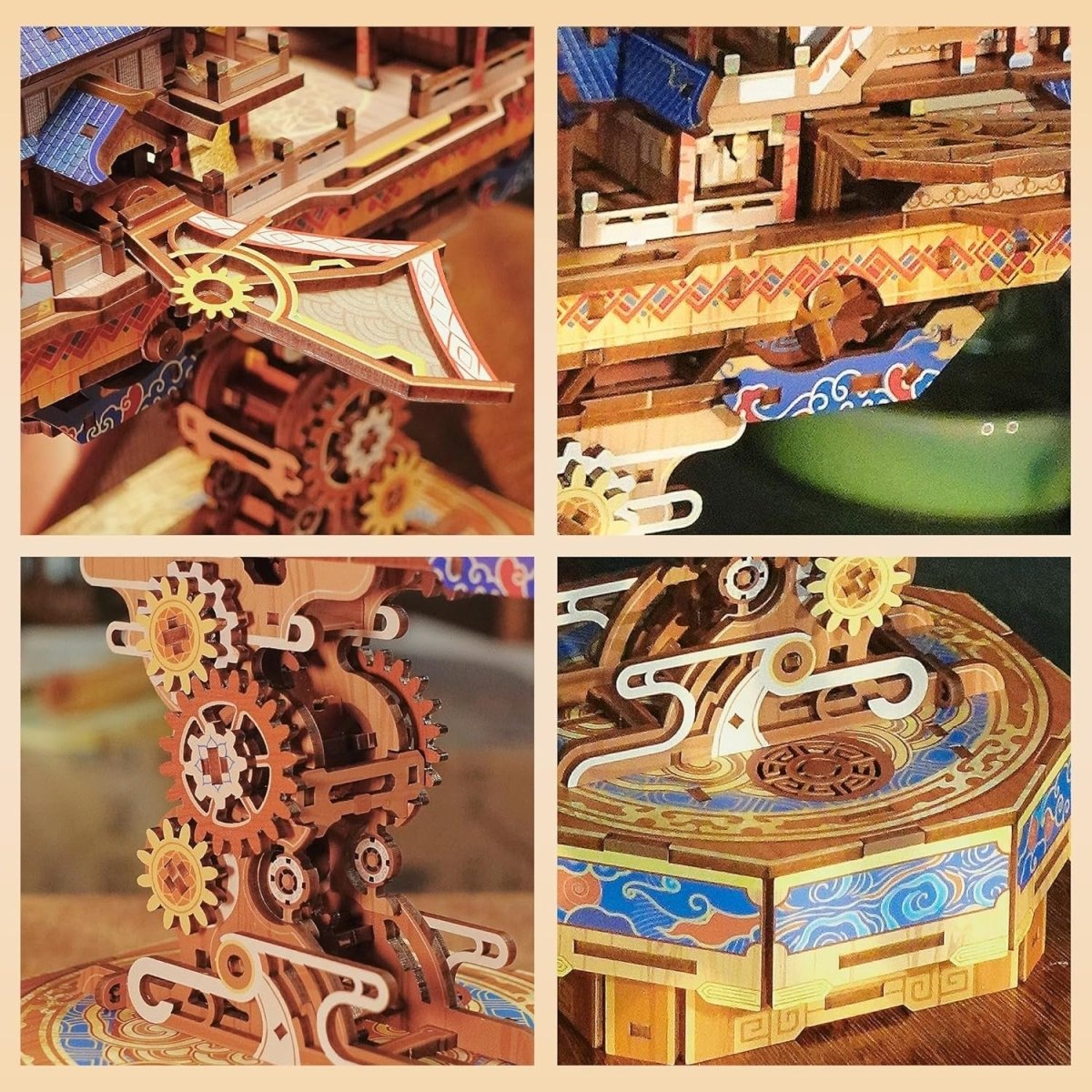3D Wooden Airship Puzzle Kit Moving Wings Music Box Model Decor - Kwikley