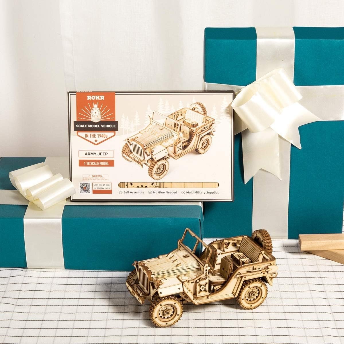 3D Wooden Army Jeep Model Kit 369 Piece DIY Vehicle Puzzle Gift - Kwikley