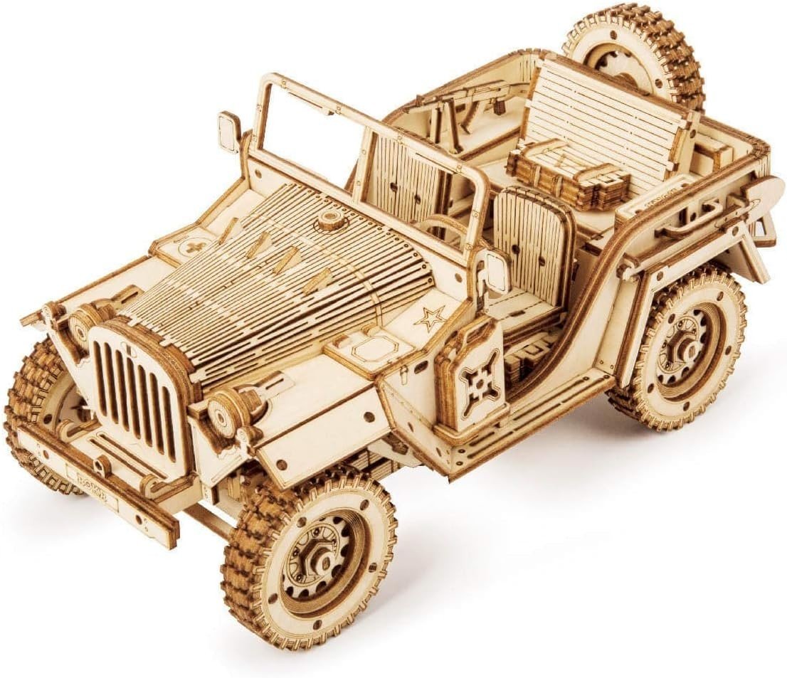 3D Wooden Army Jeep Model Kit 369 Piece DIY Vehicle Puzzle Gift - Kwikley