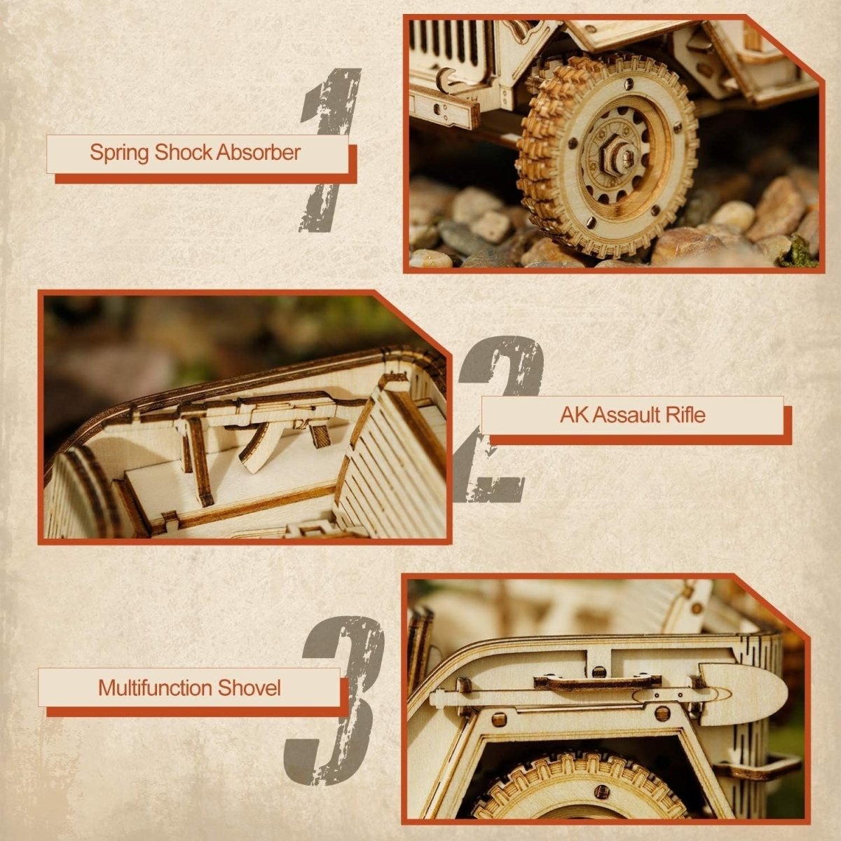 3D Wooden Army Jeep Model Kit 369 Piece DIY Vehicle Puzzle Gift - Kwikley