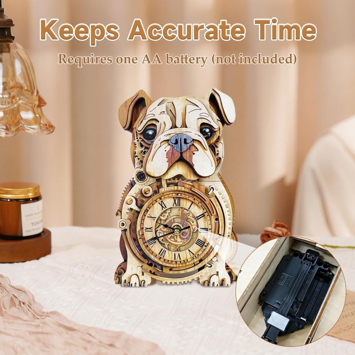 3D Wooden Bulldog Clock Kit Pendulum Wall Decor DIY Puzzle Gift - Kwikley