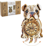 3D Wooden Bulldog Clock Kit Pendulum Wall Decor DIY Puzzle Gift - Kwikley