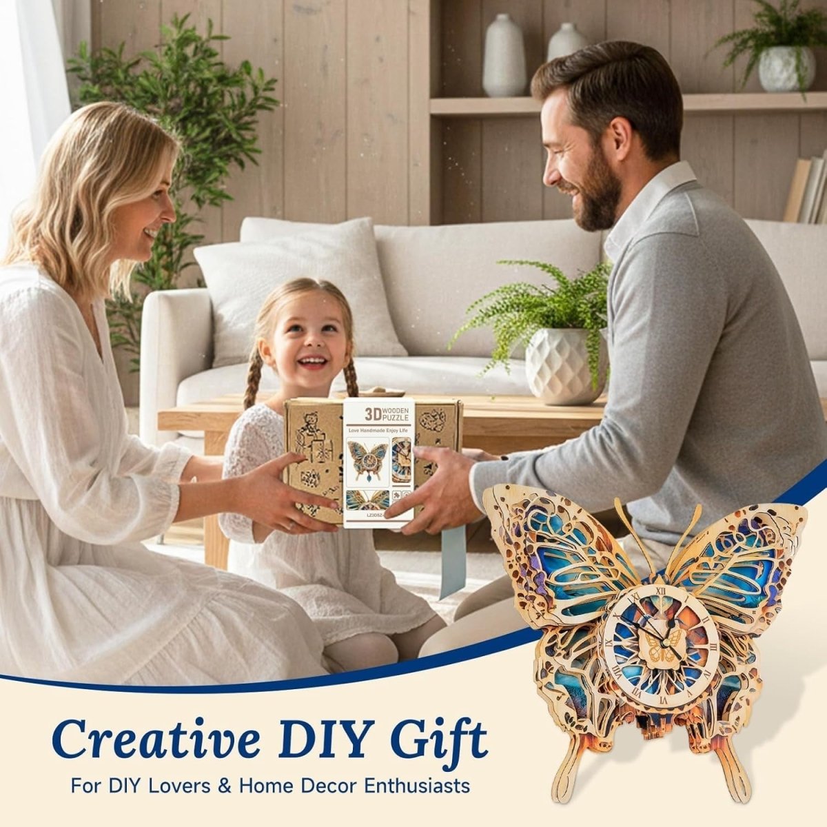3D Wooden Butterfly Clock Puzzle DIY Mechanical Wall Clock Home Decor - Kwikley
