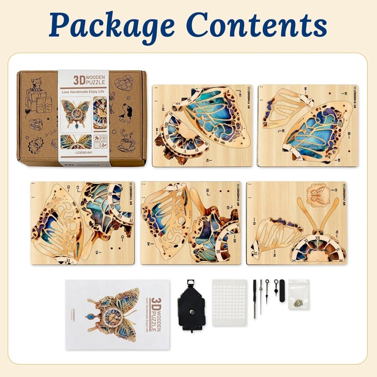 3D Wooden Butterfly Clock Puzzle DIY Mechanical Wall Clock Home Decor - Kwikley