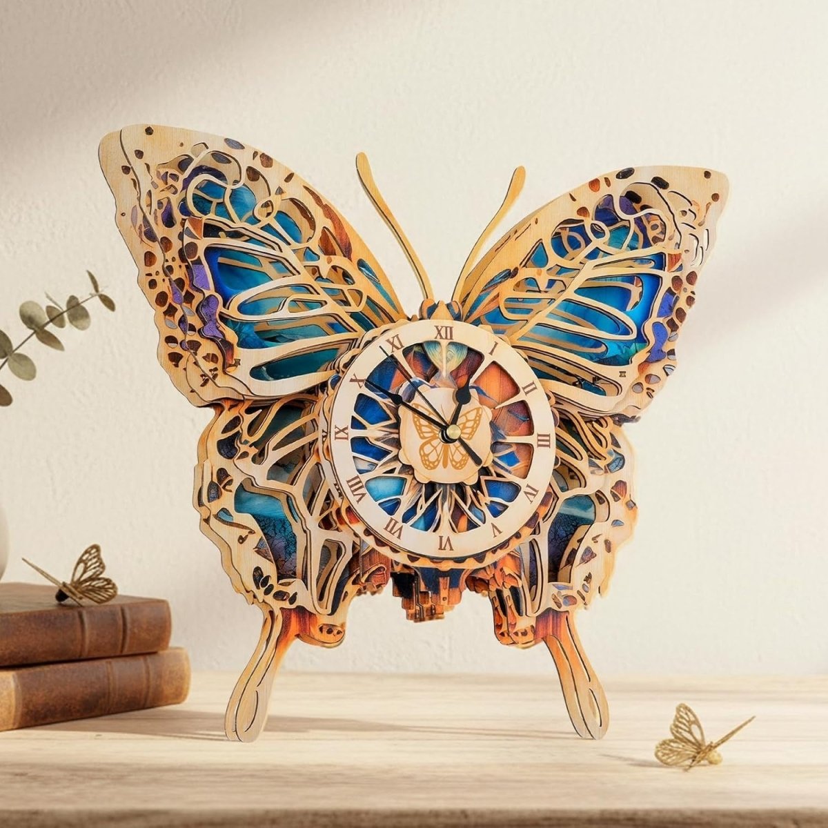 3D Wooden Butterfly Clock Puzzle DIY Mechanical Wall Clock Home Decor - Kwikley