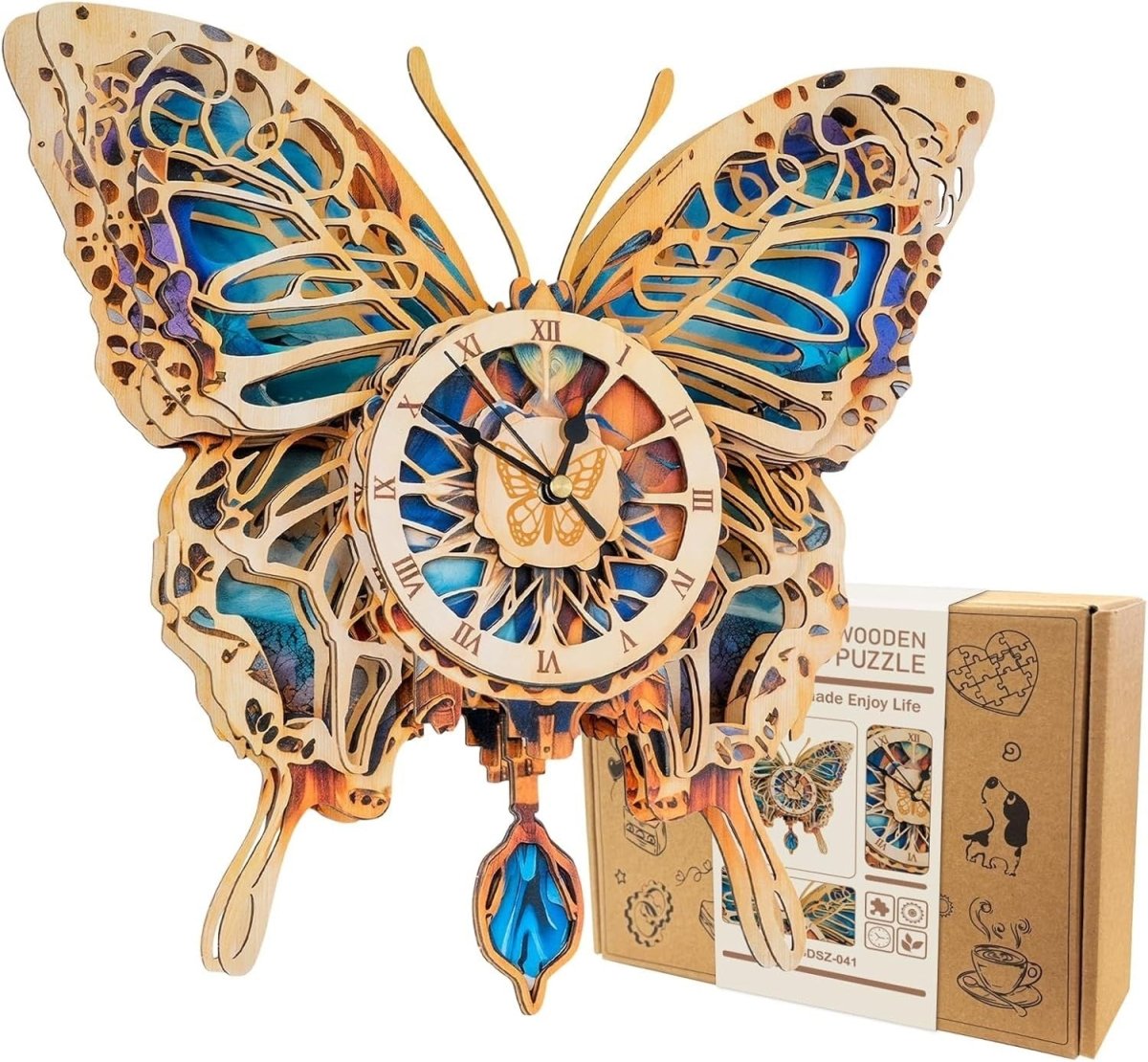 3D Wooden Butterfly Clock Puzzle DIY Mechanical Wall Clock Home Decor - Kwikley