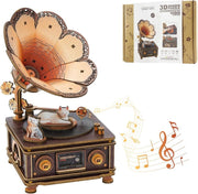 3D Wooden Cat Music Box Puzzle DIY Gramophone Model Kit Desk Decor - Kwikley