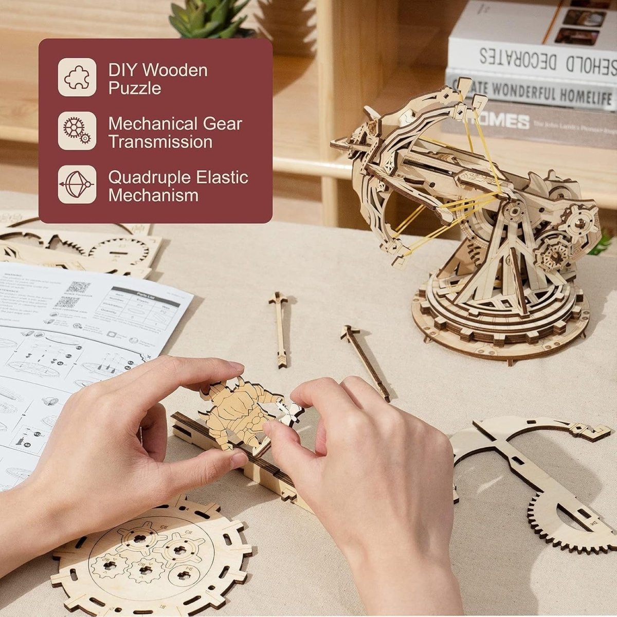 3D Wooden Catapult Model Kit DIY Launcher Puzzle Retro Desk Decor - Kwikley