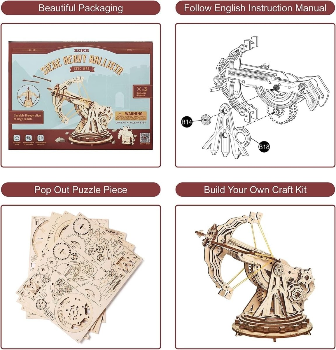 3D Wooden Catapult Model Kit DIY Launcher Puzzle Retro Desk Decor - Kwikley