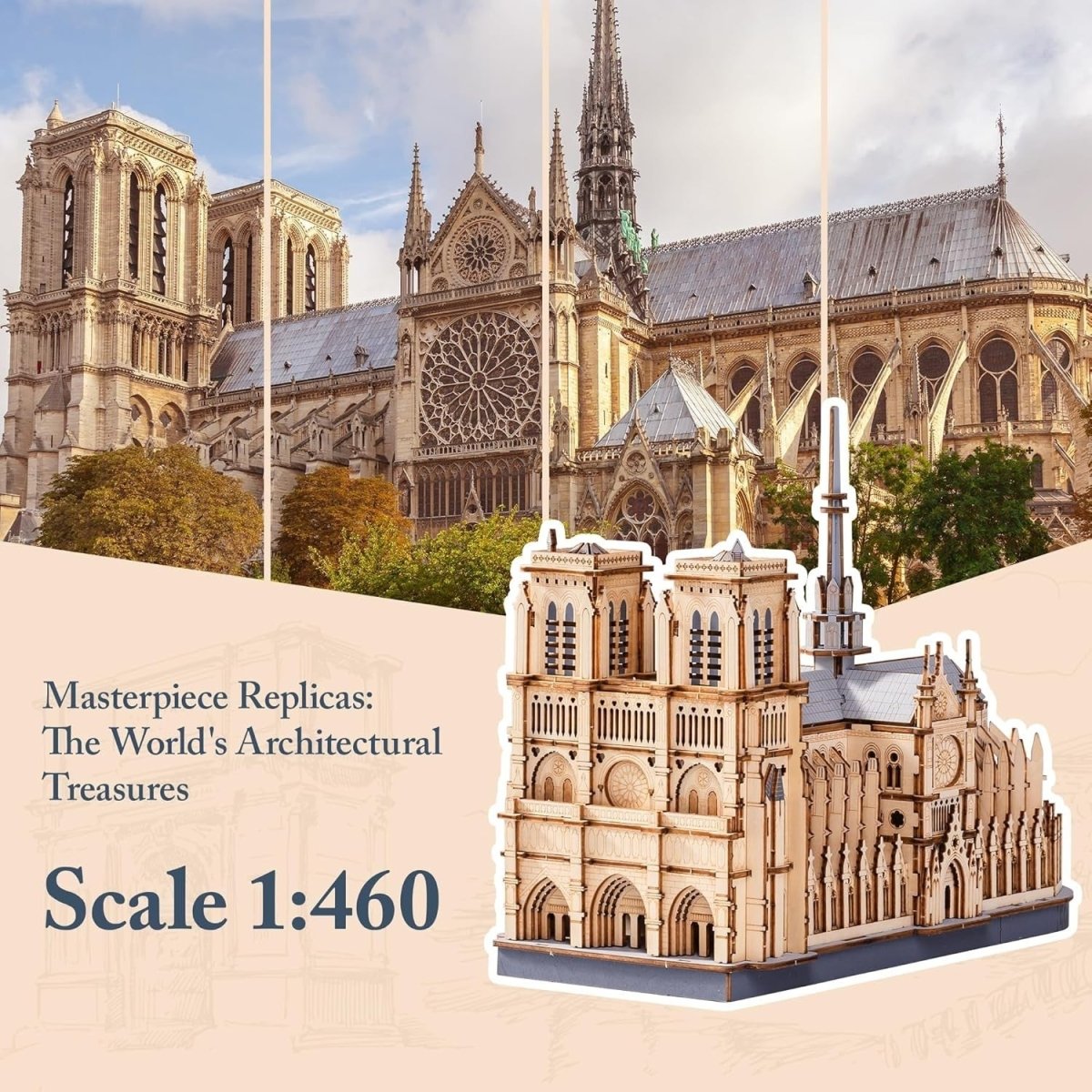 3D Wooden Cathedral Puzzle Model Kit Landmark Building DIY Decor - Kwikley