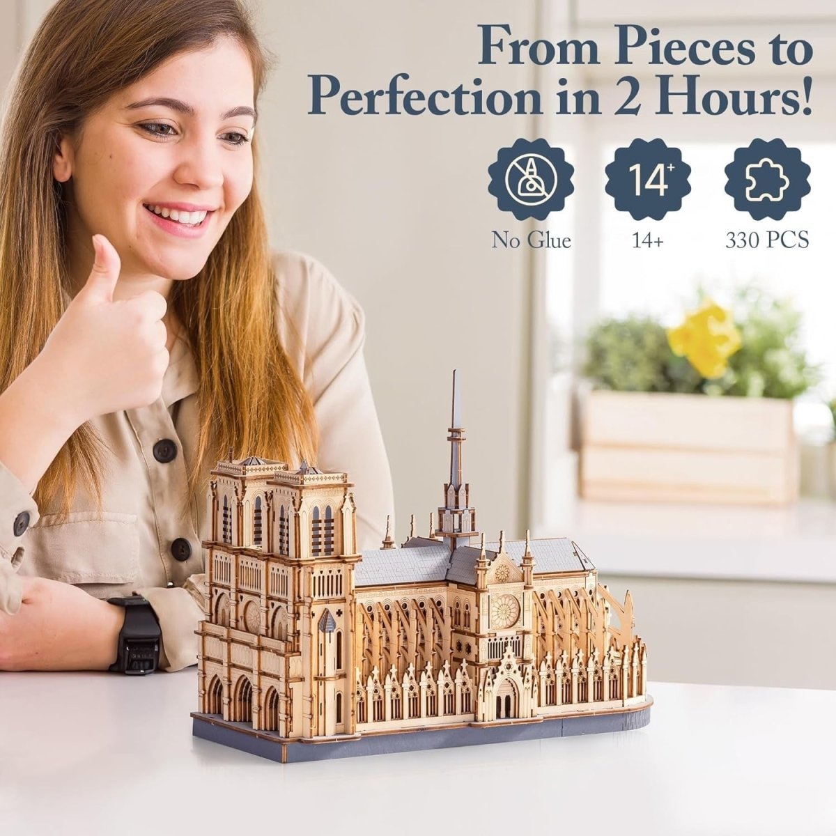 3D Wooden Cathedral Puzzle Model Kit Landmark Building DIY Decor - Kwikley
