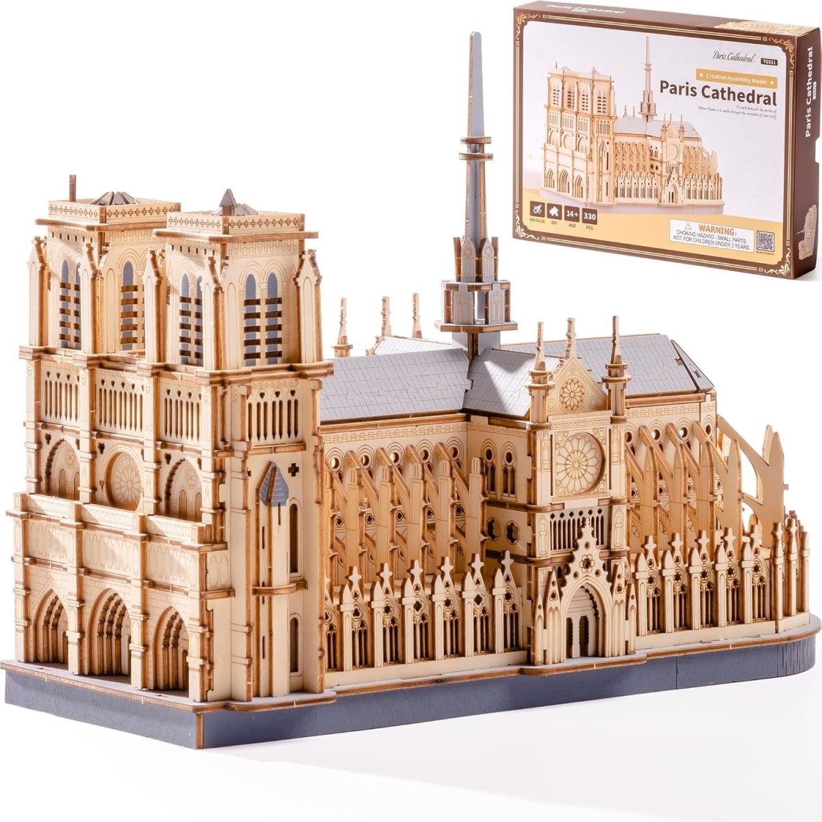3D Wooden Cathedral Puzzle Model Kit Landmark Building DIY Decor - Kwikley