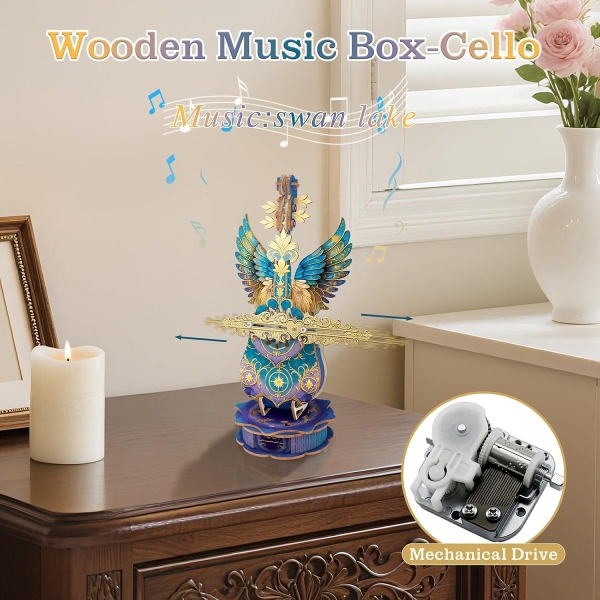 3D Wooden Cello Music Box Puzzle DIY Mechanical Model Gift Home Decor - Kwikley