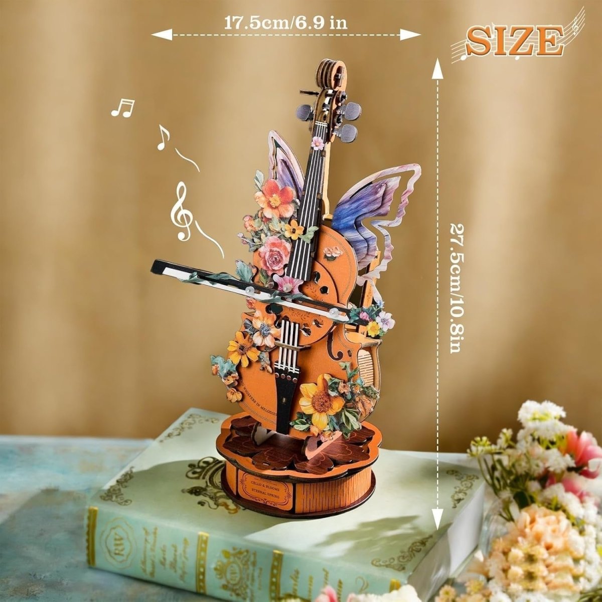 3D Wooden Cello Music Box Puzzle DIY Mechanical Model Plays For Elise - Kwikley