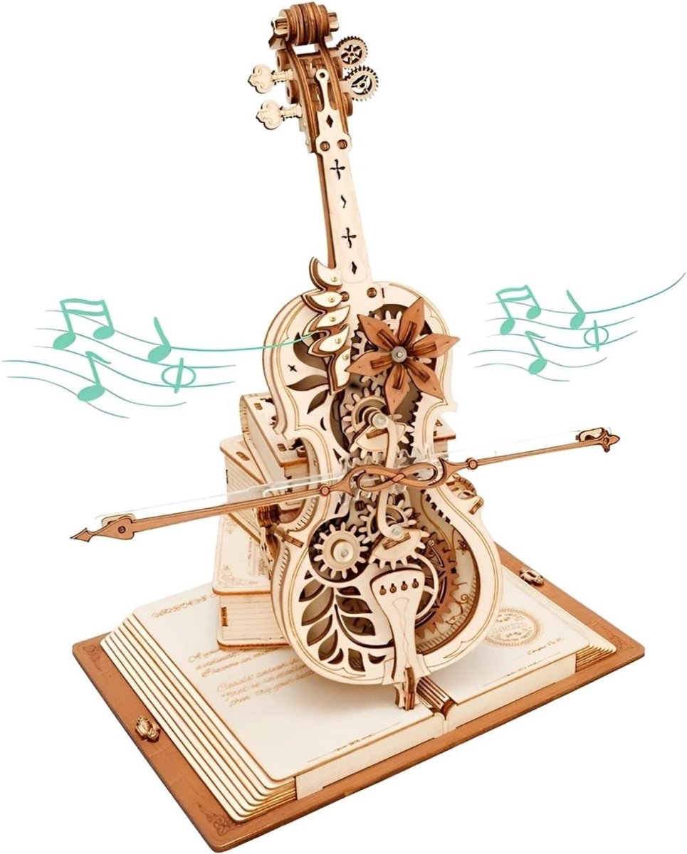 3D Wooden Cello Puzzle Music Box Model Kit Self Playing Desk Decor Gift - Kwikley