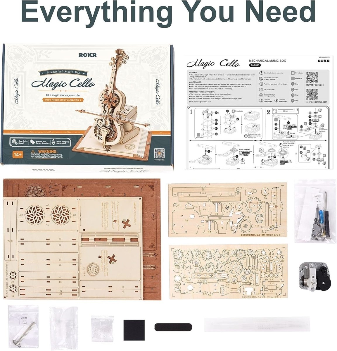 3D Wooden Cello Puzzle Music Box Model Kit Self Playing Desk Decor Gift - Kwikley