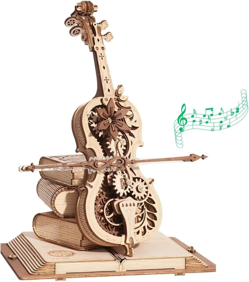 3D Wooden Cello Puzzle Music Box Model Kit Self Playing Desk Decor Gift - Kwikley