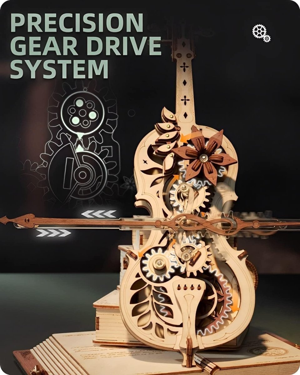 3D Wooden Cello Puzzle Music Box Model Kit Self Playing Desk Decor Gift - Kwikley