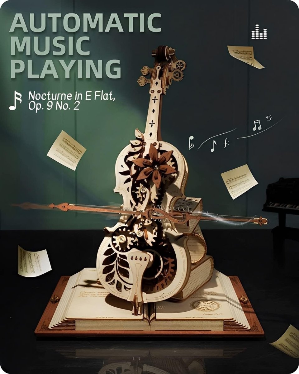 3D Wooden Cello Puzzle Music Box Model Kit Self Playing Desk Decor Gift - Kwikley