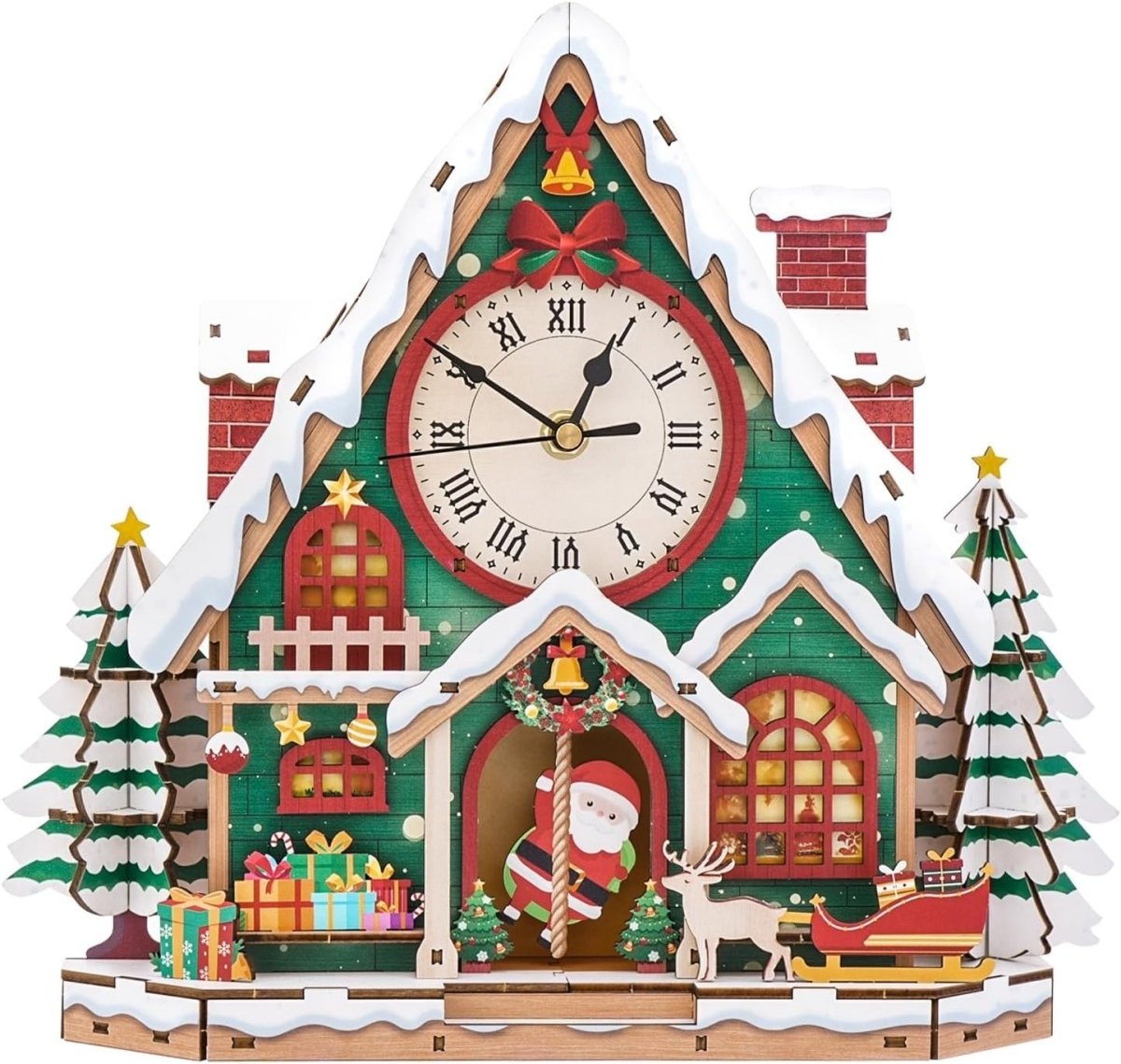 3D Wooden Christmas Clock Puzzle DIY Snowhouse Model Kit Holiday Decor - Kwikley
