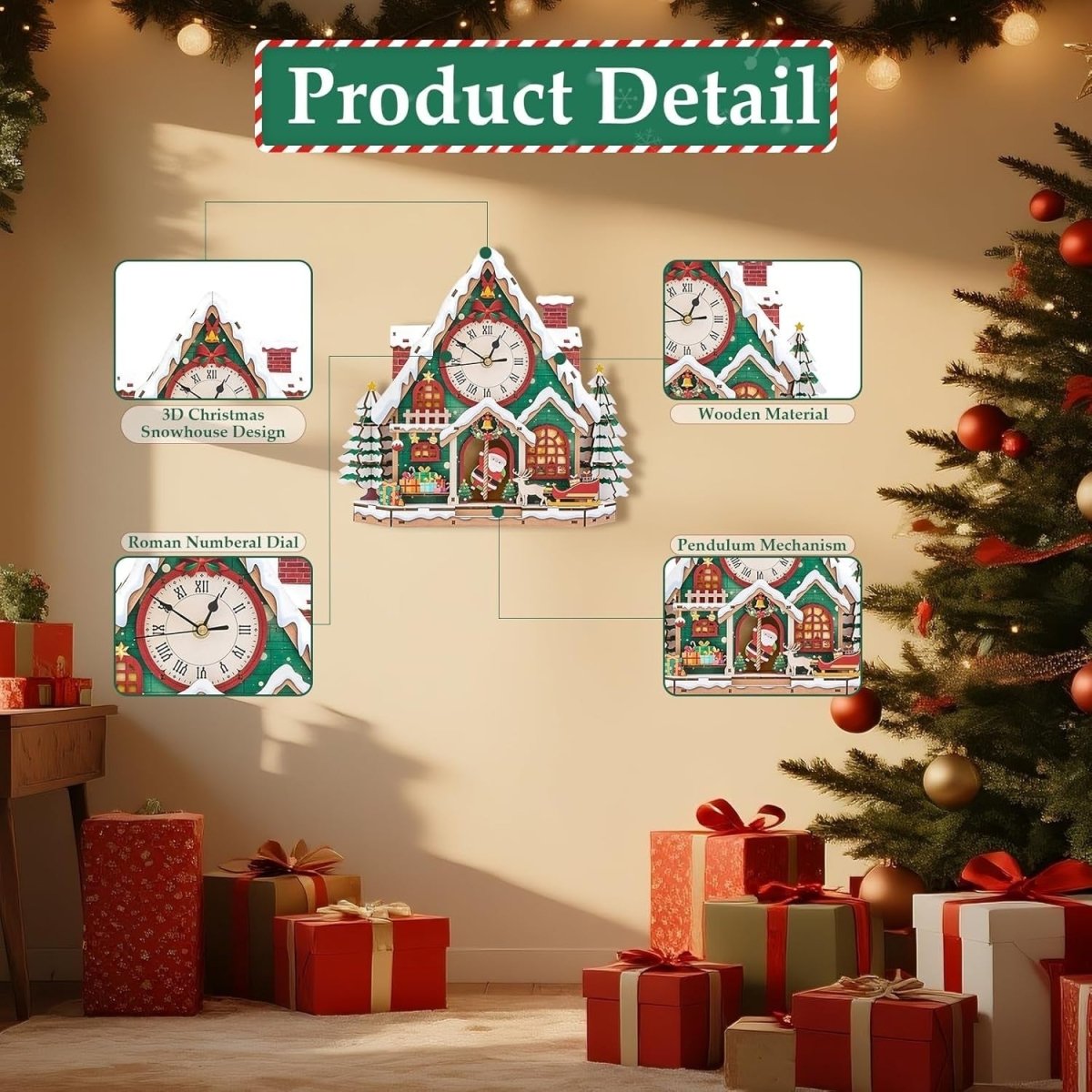 3D Wooden Christmas Clock Puzzle DIY Snowhouse Model Kit Holiday Decor - Kwikley