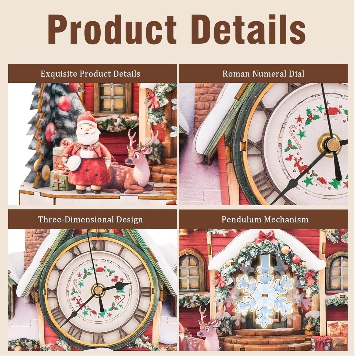 3D Wooden Clock Puzzle Kit Christmas Cottage Functional Wall Clock DIY - Kwikley