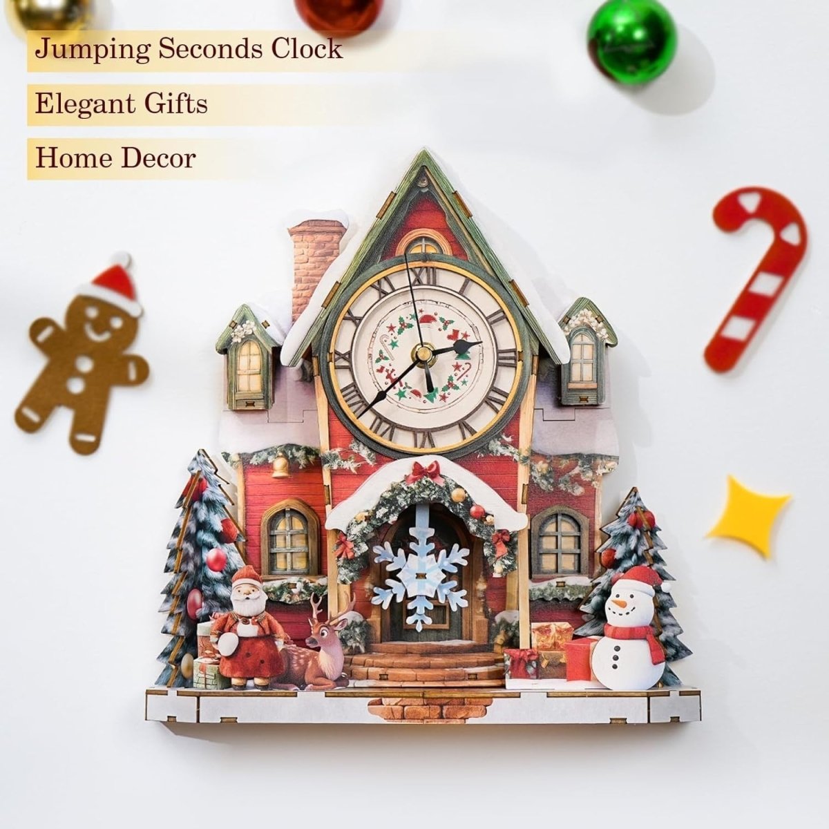 3D Wooden Clock Puzzle Kit Christmas Cottage Functional Wall Clock DIY - Kwikley