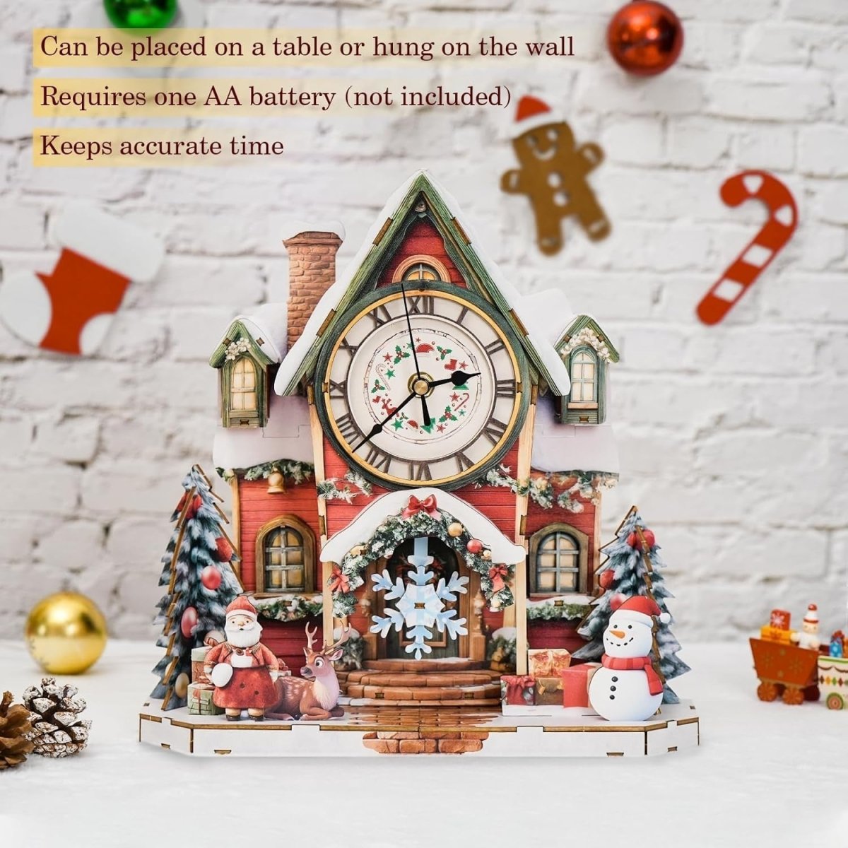3D Wooden Clock Puzzle Kit Christmas Cottage Functional Wall Clock DIY - Kwikley