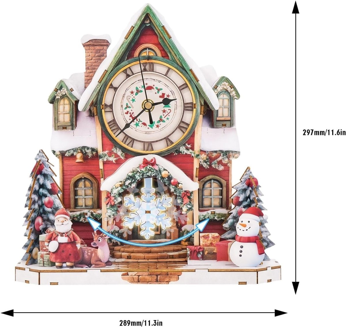 3D Wooden Clock Puzzle Kit Christmas Cottage Functional Wall Clock DIY - Kwikley