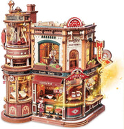 3D Wooden Coffee Factory Music Box Puzzle Kit LED Desk Decor Gift - Kwikley