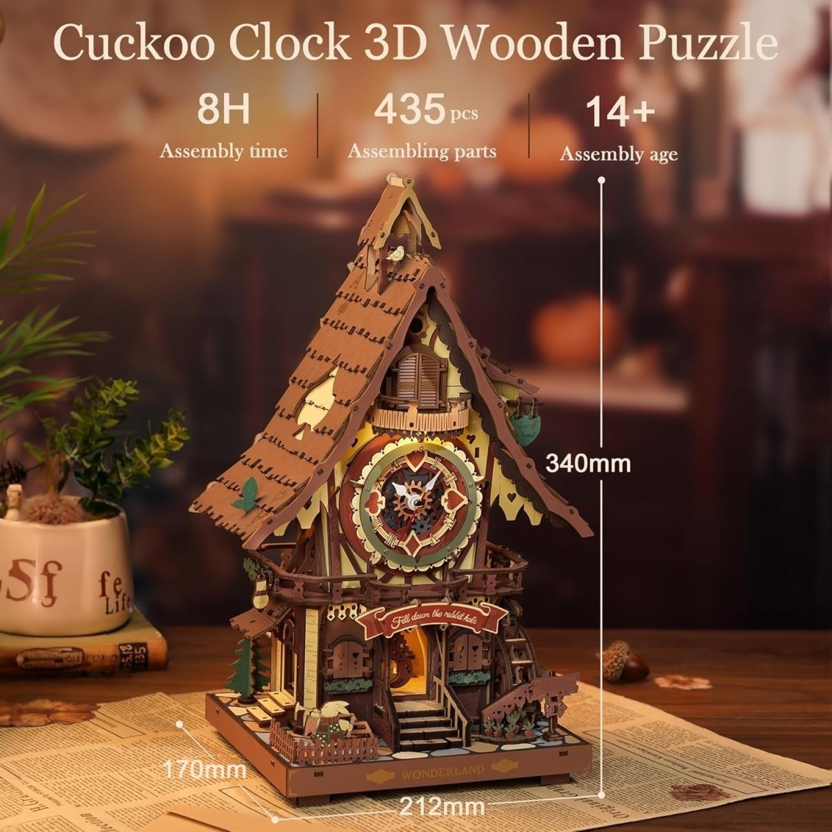 3D Wooden Cuckoo Clock Kit Working Clock with Lights DIY Puzzle - Kwikley