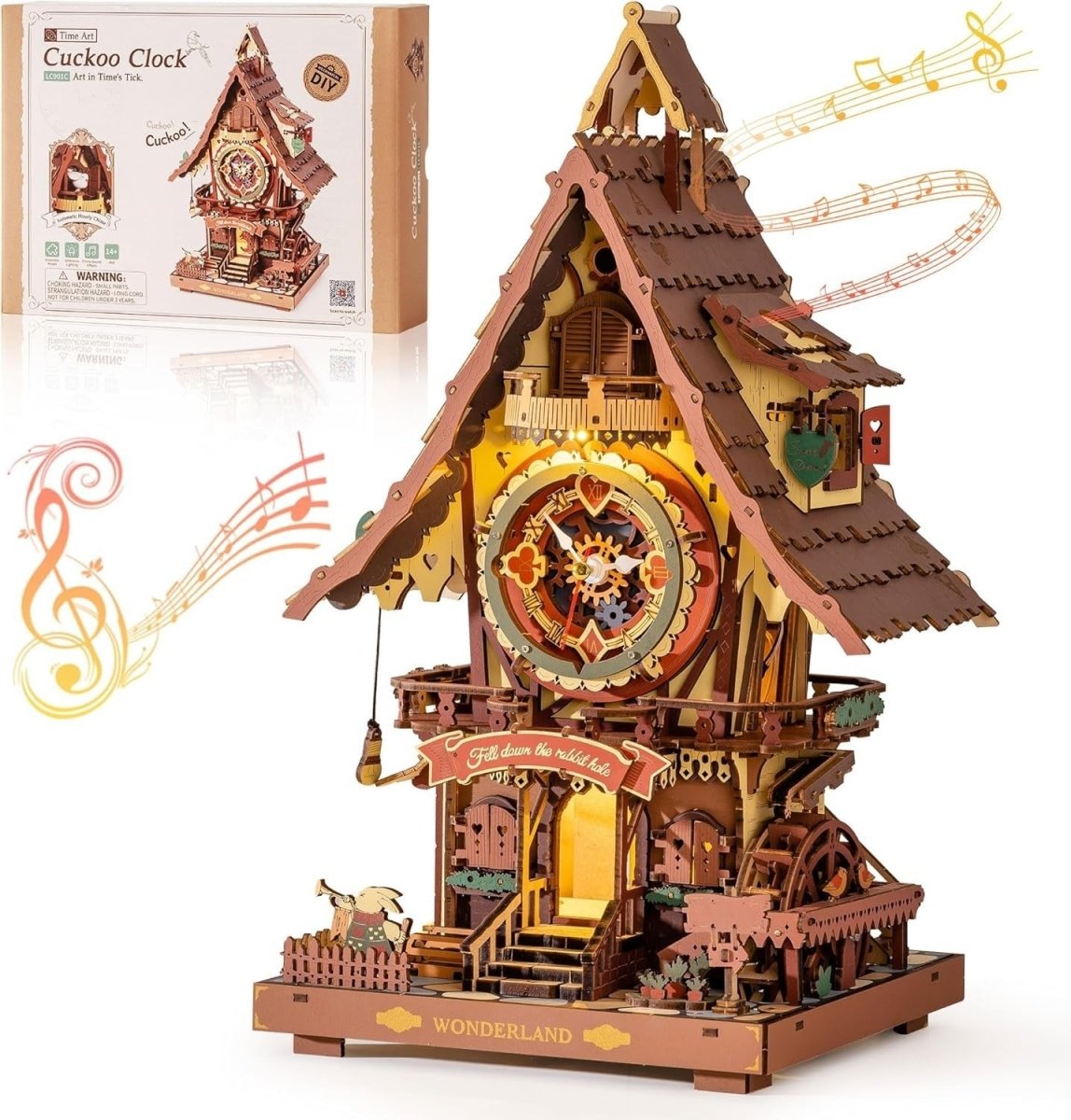 3D Wooden Cuckoo Clock Kit Working Clock with Lights DIY Puzzle - Kwikley