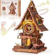3D Wooden Cuckoo Clock Kit Working Clock with Lights DIY Puzzle - Kwikley