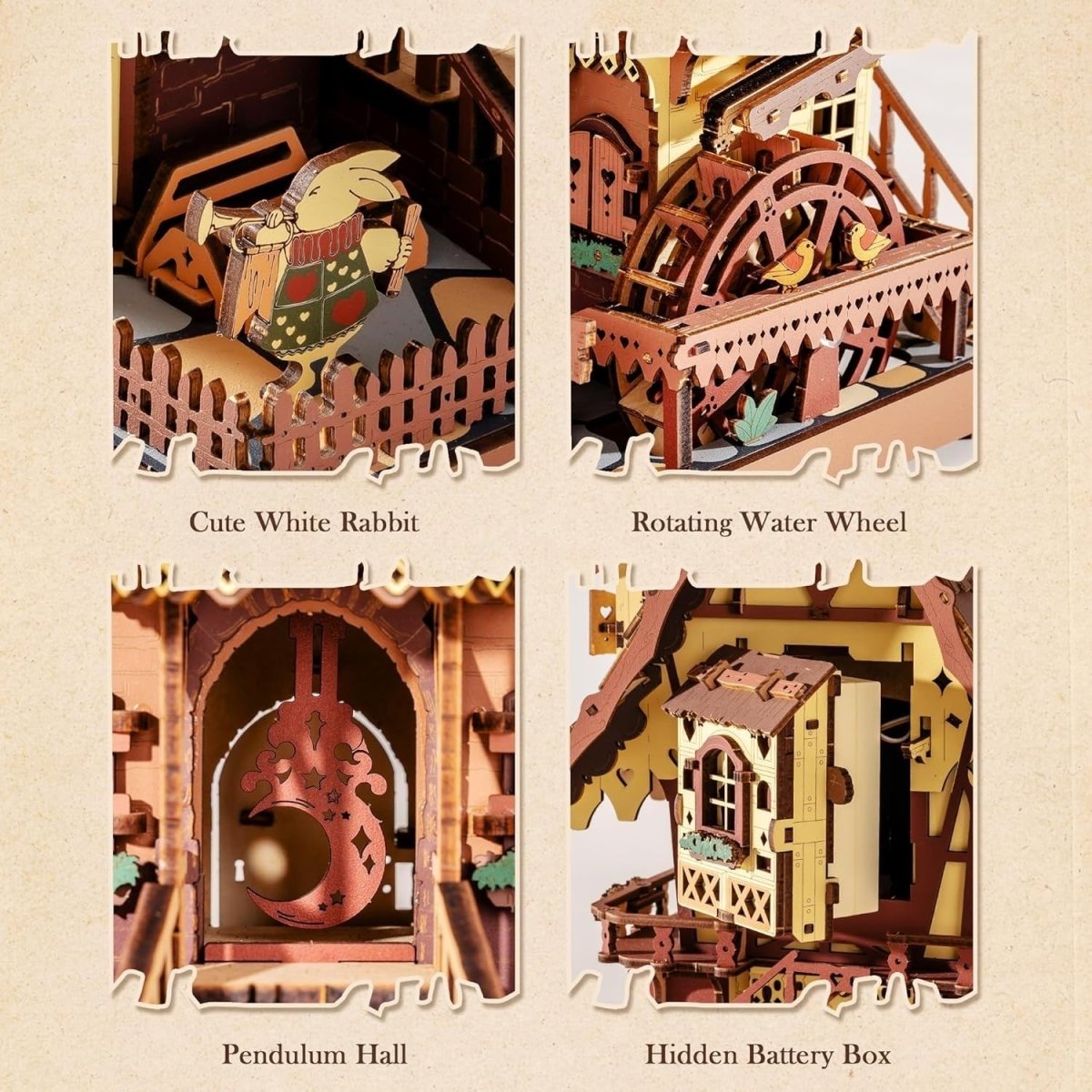 3D Wooden Cuckoo Clock Kit Working Clock with Lights DIY Puzzle - Kwikley