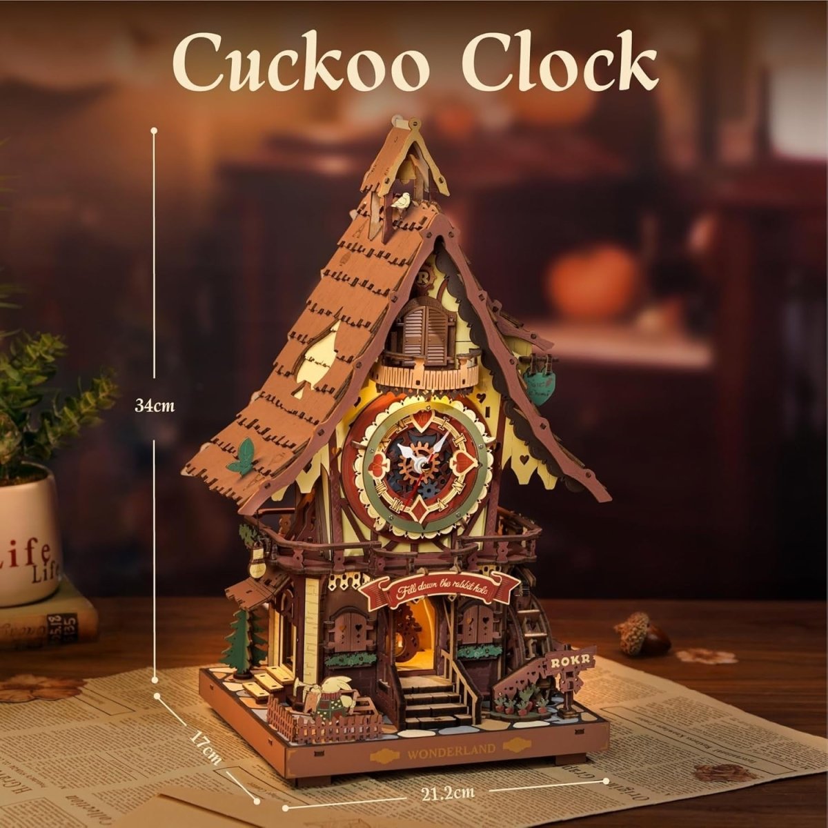 3D Wooden Cuckoo Clock Model Kit DIY Mechanical Puzzle with Lights - Kwikley