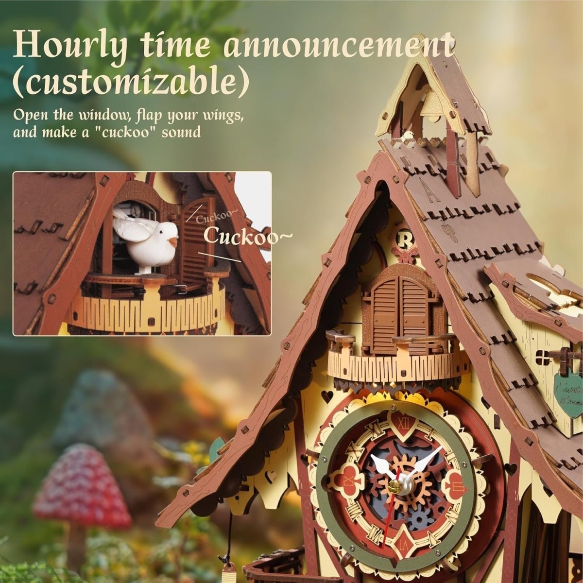 3D Wooden Cuckoo Clock Model Kit DIY Mechanical Puzzle with Lights - Kwikley