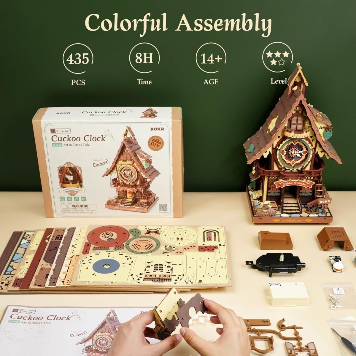 3D Wooden Cuckoo Clock Model Kit DIY Mechanical Puzzle with Lights - Kwikley