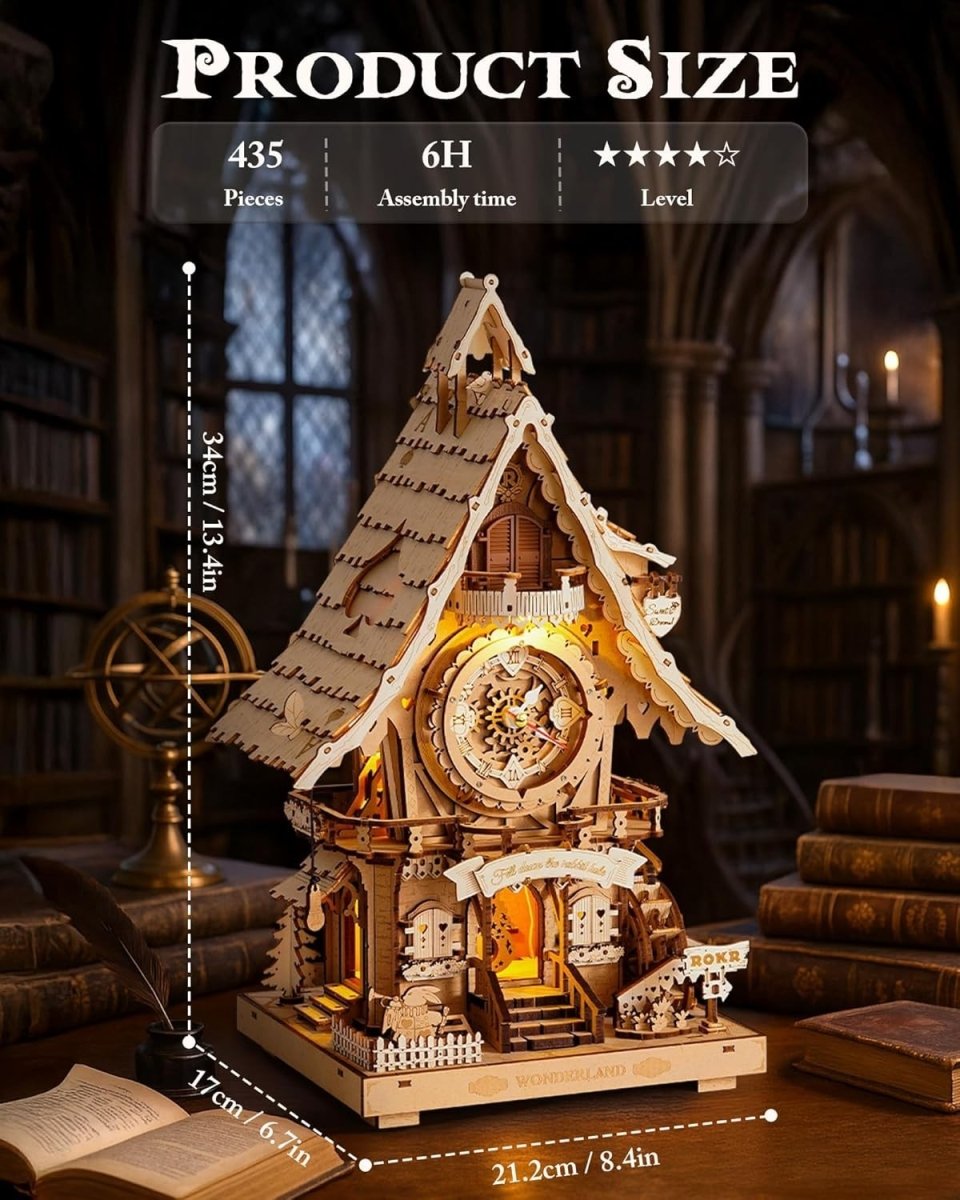 3D Wooden Cuckoo Clock Puzzle DIY Mechanical Model Kit LED Decor Gift - Kwikley