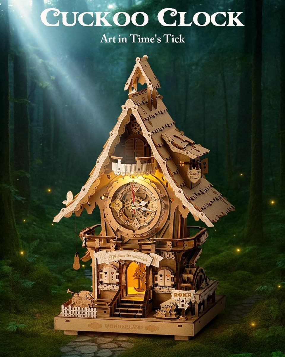 3D Wooden Cuckoo Clock Puzzle DIY Mechanical Model Kit LED Decor Gift - Kwikley