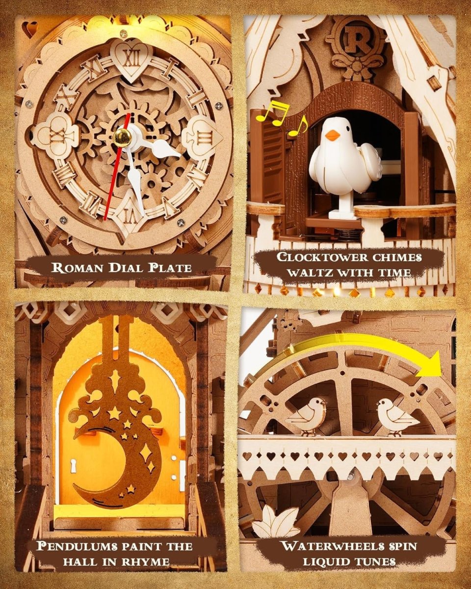 3D Wooden Cuckoo Clock Puzzle DIY Mechanical Model Kit LED Decor Gift - Kwikley
