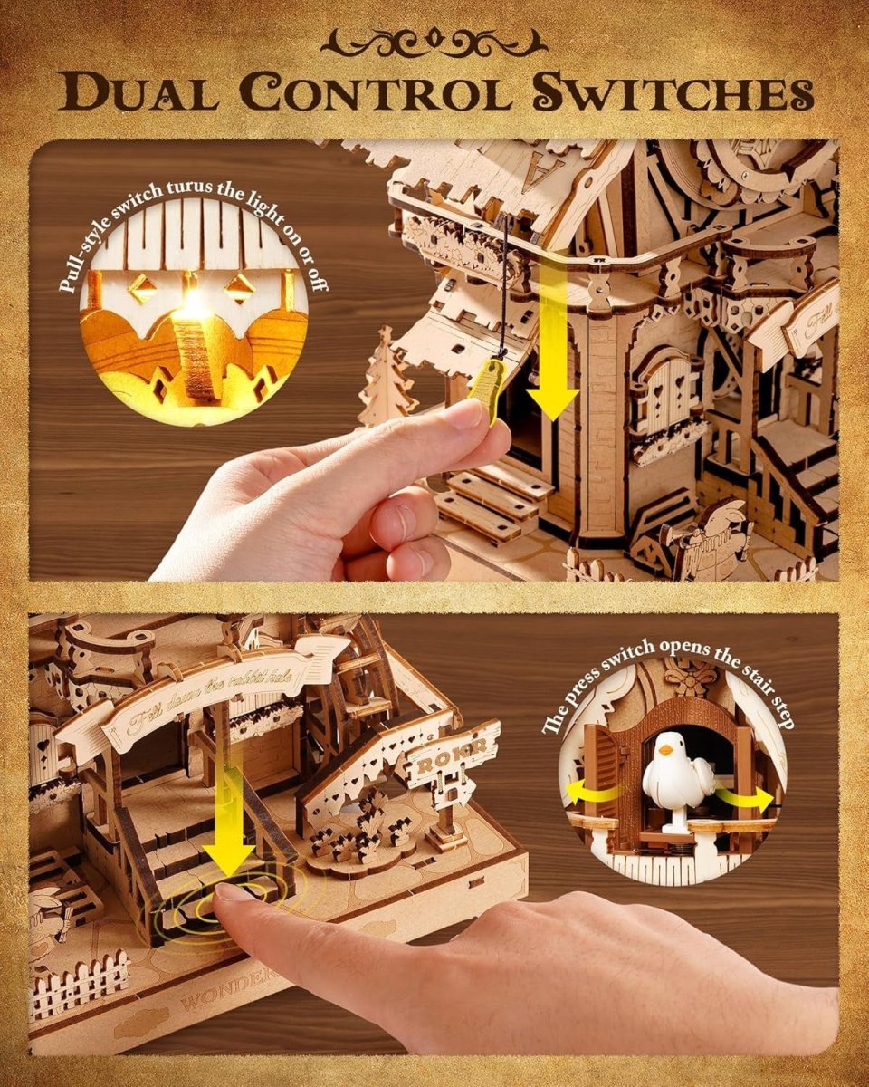 3D Wooden Cuckoo Clock Puzzle DIY Mechanical Model Kit LED Decor Gift - Kwikley