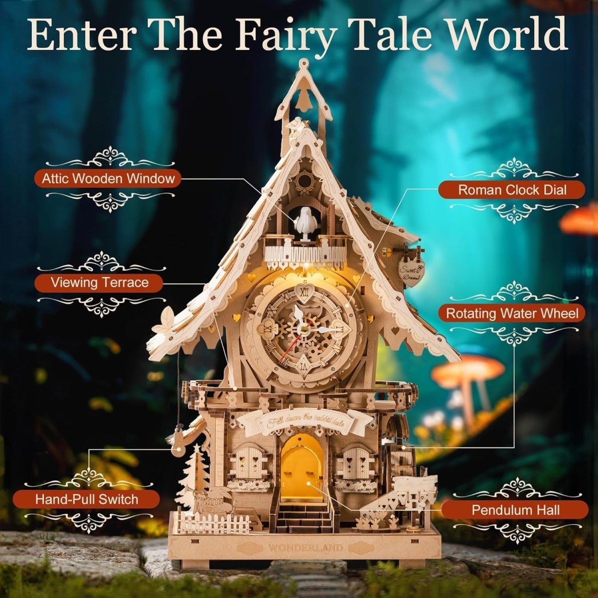 3D Wooden Cuckoo Clock Puzzle DIY Model Kit LED Light Desk Decor Gift - Kwikley