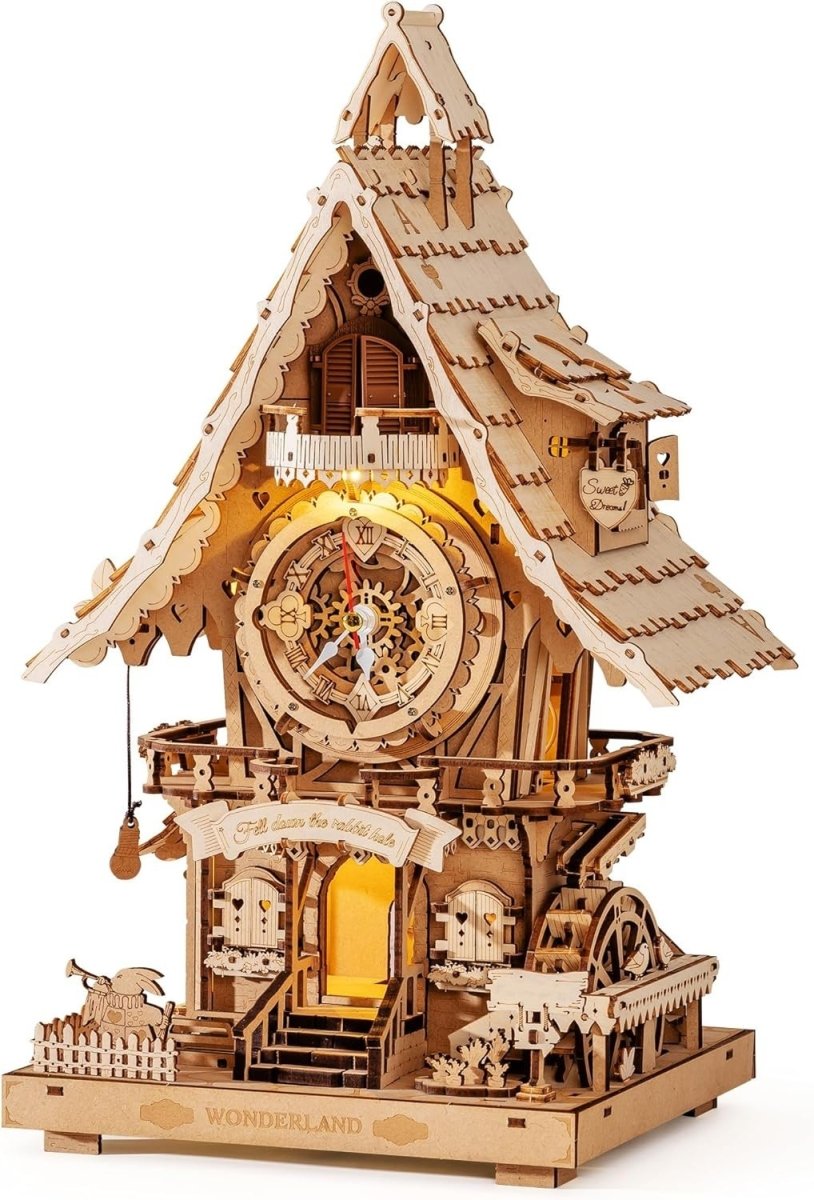 3D Wooden Cuckoo Clock Puzzle DIY Model Kit LED Light Desk Decor Gift - Kwikley